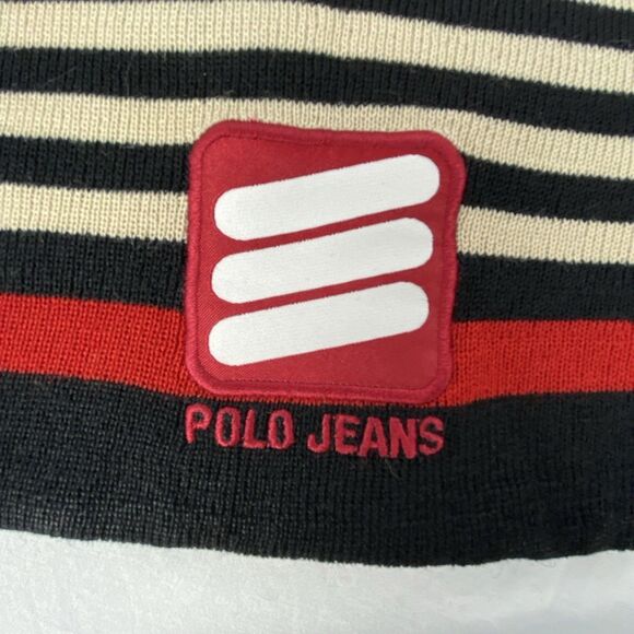 Vtg Polo Jeans Company RL Y2k Beanie Hat Red Black Stripe Knit Fleece Lined Logo - Picture 4 of 10